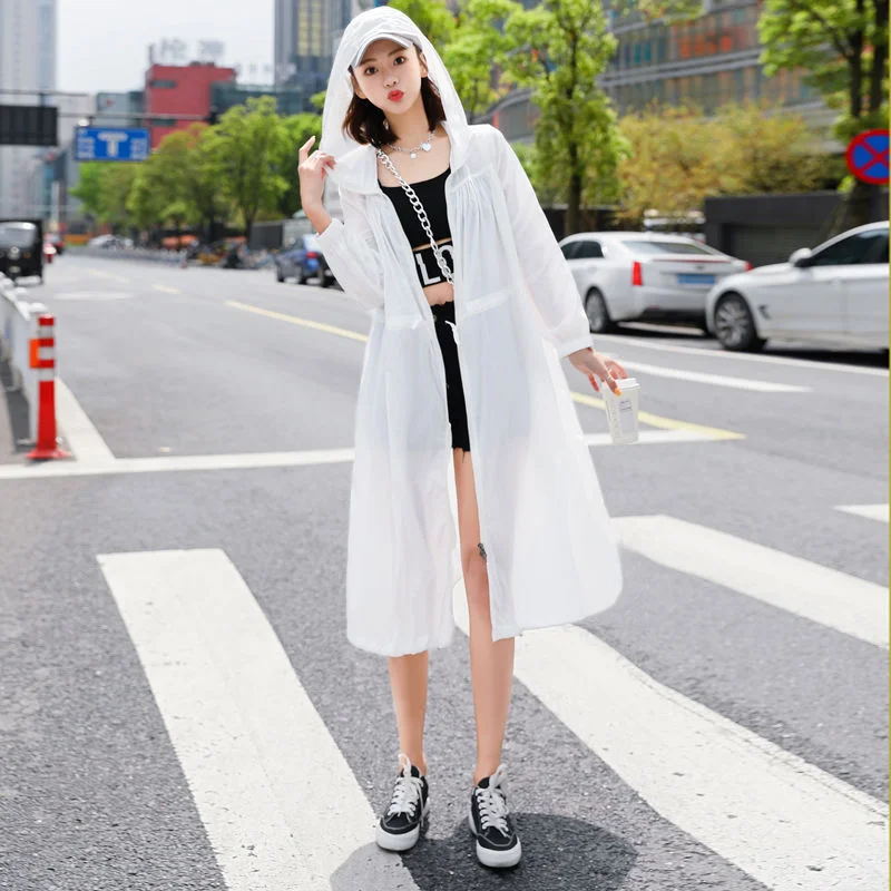 

2021 Summer New Hooded Sunburn Cream Clothing Women Long Mouwen Mid Long Fairy Super Fairy Korean Loose And Breathing Jas