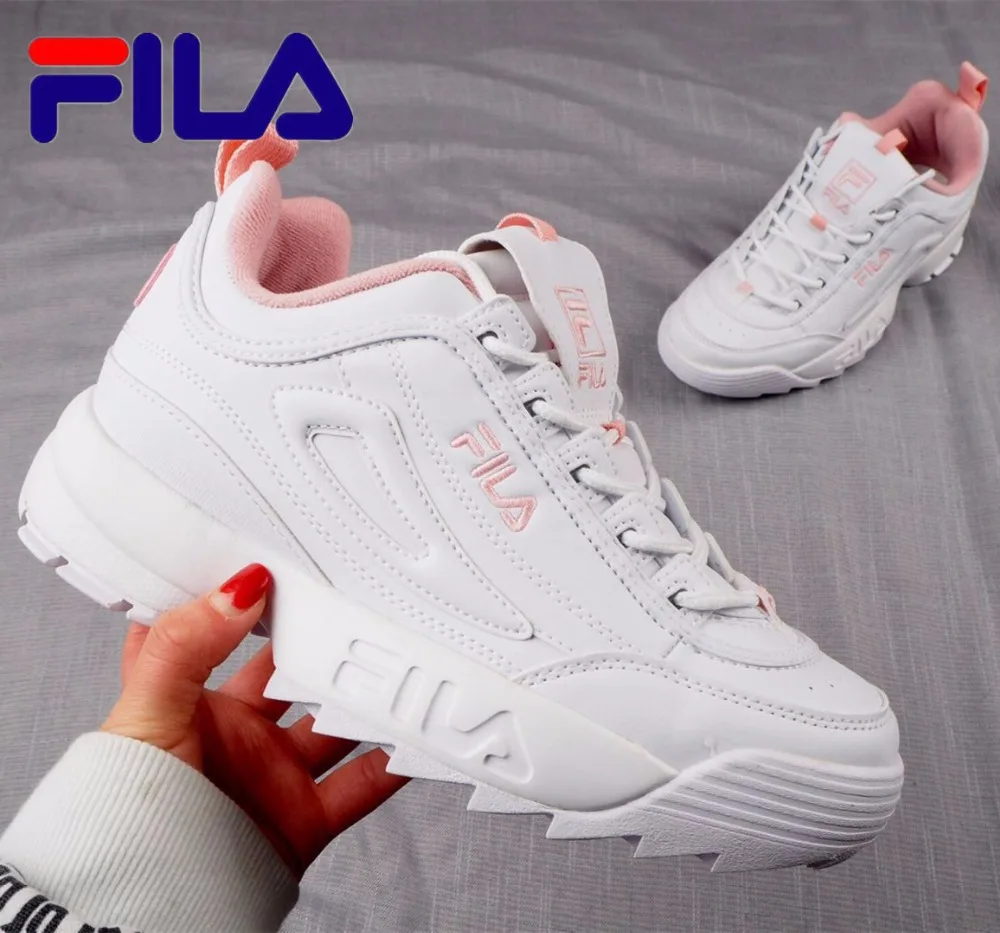 Мужские кроссовки для бега Fila Disruptor II 2 черные белые на толстой подошве с большими