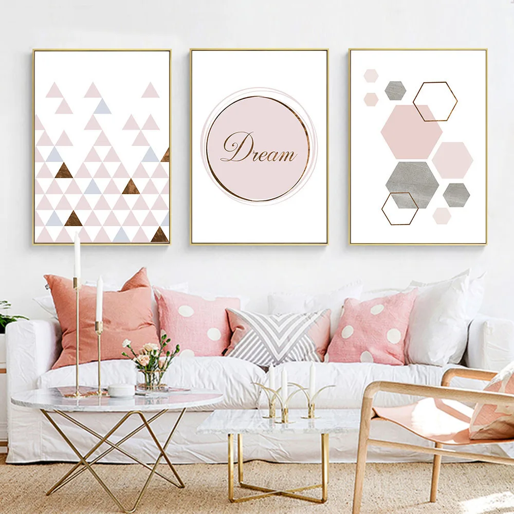 

Pink Geometry Canvas Art Posters and Prints Abstract Painting Nordic Style Wall Pictures for Living Room Modern Home Decor