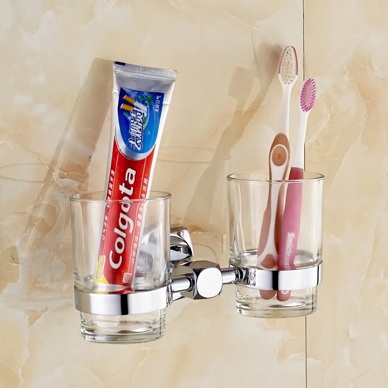 Медный держатель чашки для полоскания рта настенный двойной ванной комнаты