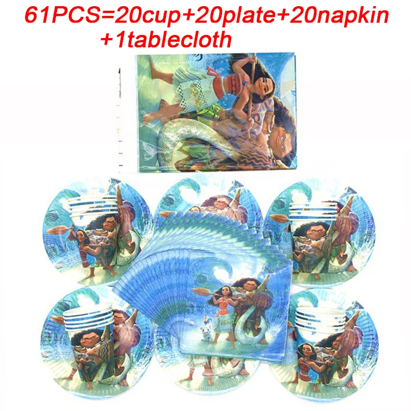 

Disney Cartoon Moana Maui Party Supplies Disposable Tableware Kid Birthday Party Cup Plate Napkin Tablecloth Decoration Supplies