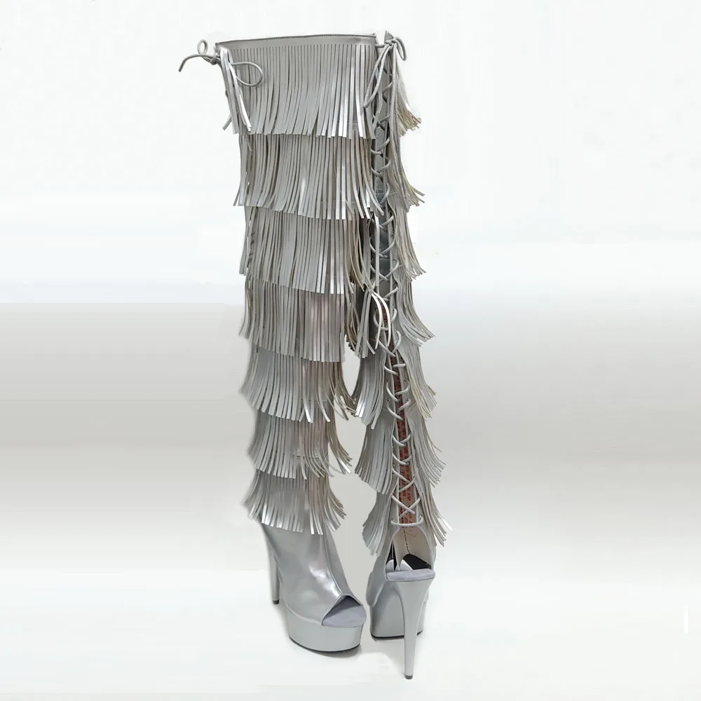 Leecabe/новейшая модель 15 см/6 дюймов Танцевальные ботинки с бахромой на высоком