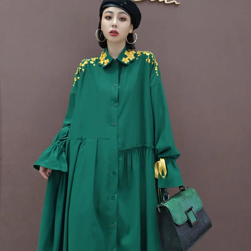 

Winter Long Minority Loose Dress Dress Fashion New Pleated Pleated Patchwork Single Breast 2021