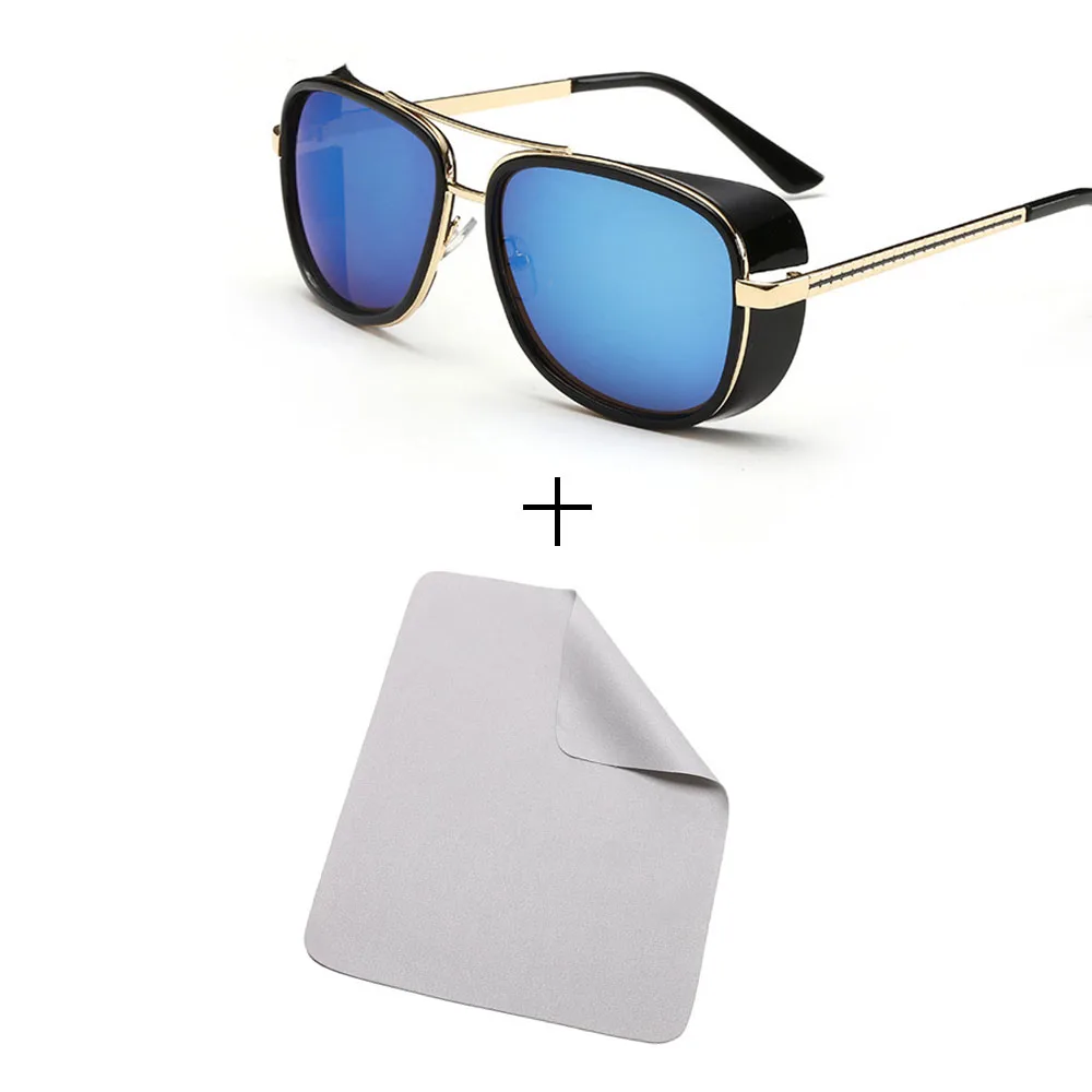Glasses and cloth Минимальный мужской стимпанк солнцезащитные очки тони старк железный человек солнцезащитные очки ретро винтажные очки стимпанк солнцезащитные очки UV400 - Цвет линз: Glasses and cloth