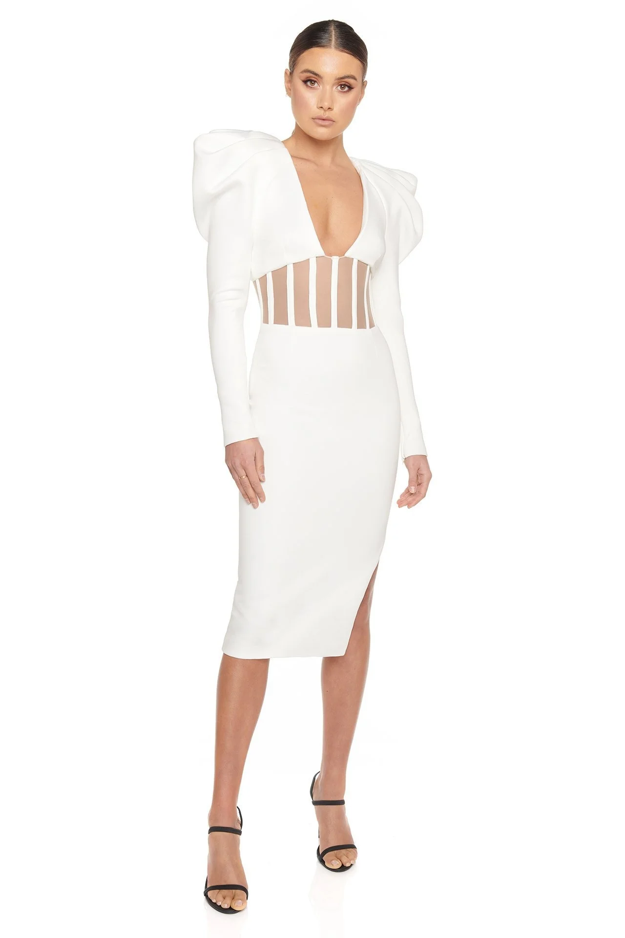 

2021 newAutumn and winter fashion temperament celebrity long sleeve sexy V-neck bubble sleeve waist slim dress
