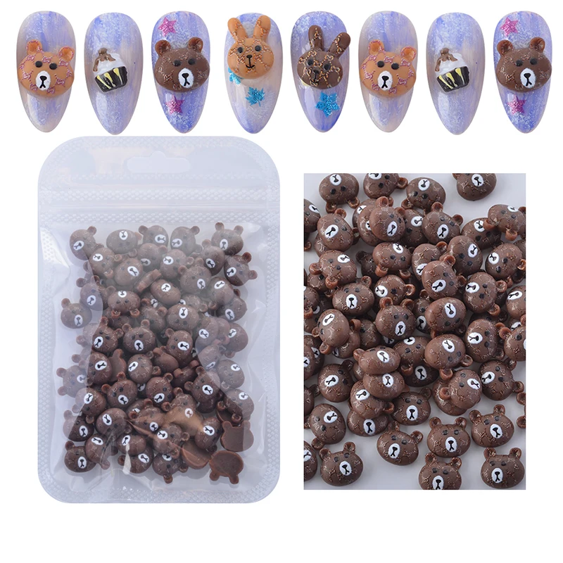 100 шт. 3D Подвески для ногтей Kawaii милый Медведь Кролик акриловая смола советы