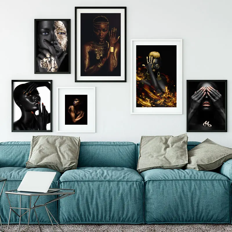 Холст Золотая африканская очаровательная женщина настенный постер и печать боди