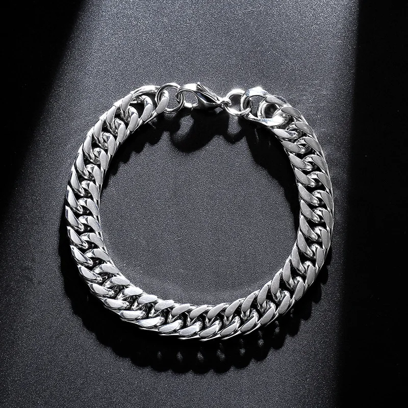 Модный браслет цепочка из нержавеющей стали в Кубинском стиле серебряного цвета