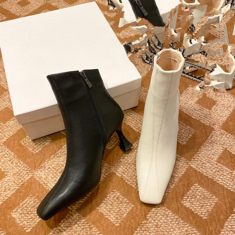 

Office ladies Autumn Winter dress Shoes Woman 2020 Fashion Genuine Leather High Heels Boots Wedding Office Lady Ankle Boots