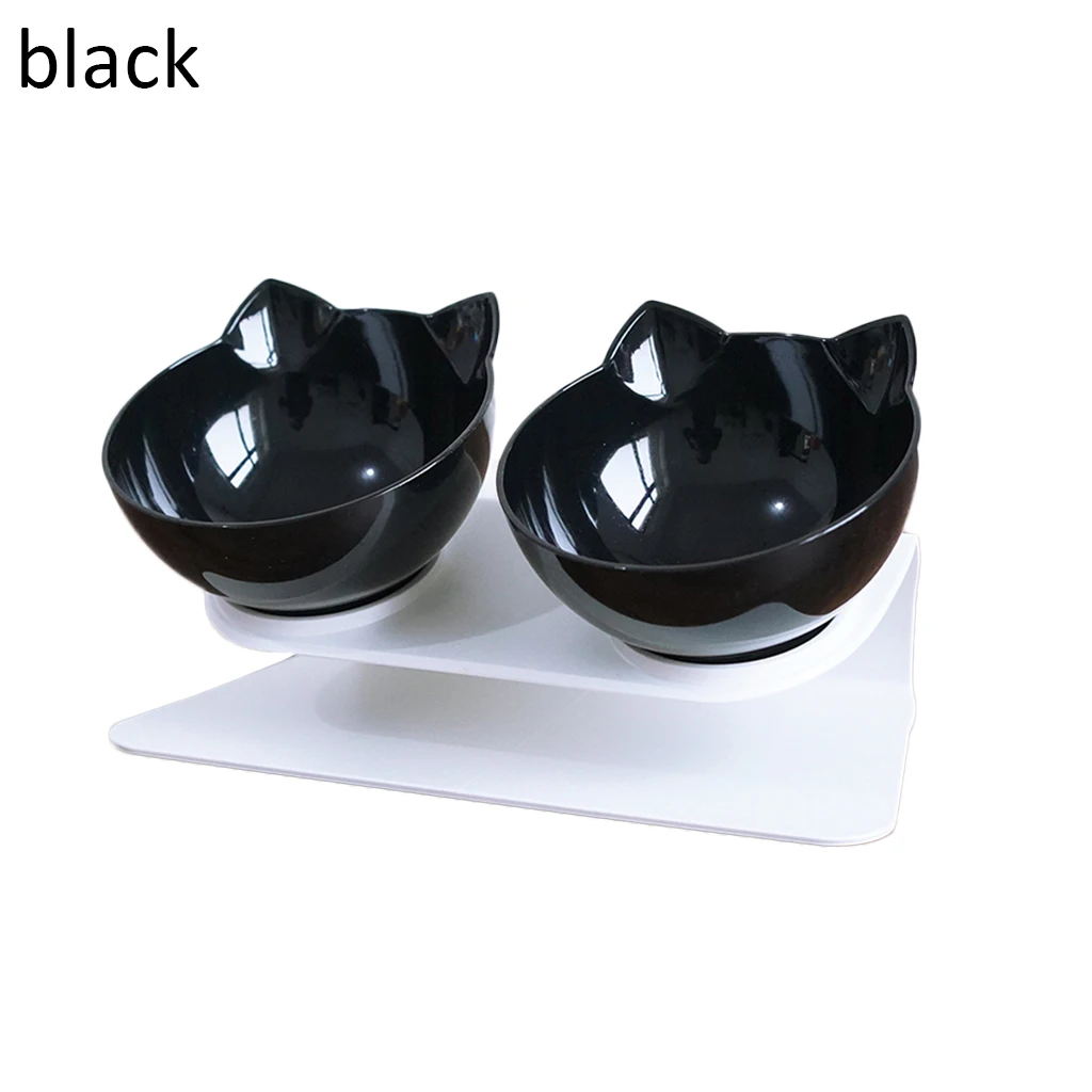 Black Double Trasparent миска для кошки с приподнятая подставка для кошек миска для кормления двойные миски Нескользящая миска для домашних животных для кошек кормушки для собак товары для домашних животных - Цвет: Black Double