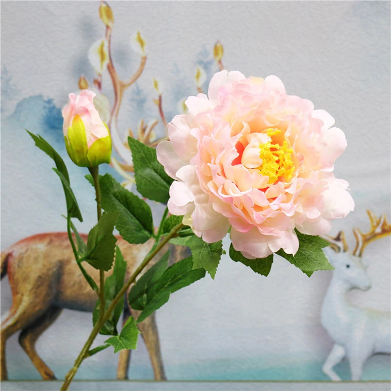 

5 Pcs/lot Simulation 2 Heads Peony Fake Flowers Bouquet for Wedding Decoration Silk Flower Wall for Home Table Decor Peonies