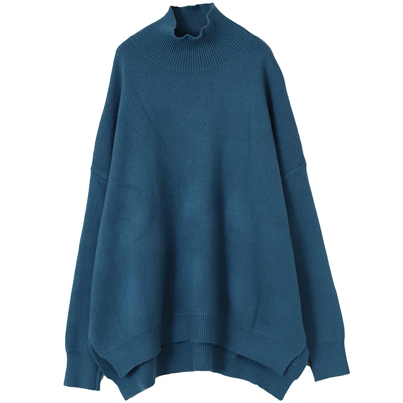 

Johnature 2021 Winter New Women Korean Plus Size Turtleneck Sweaters Solid Color Loose Irregular All Match Female Sweaters