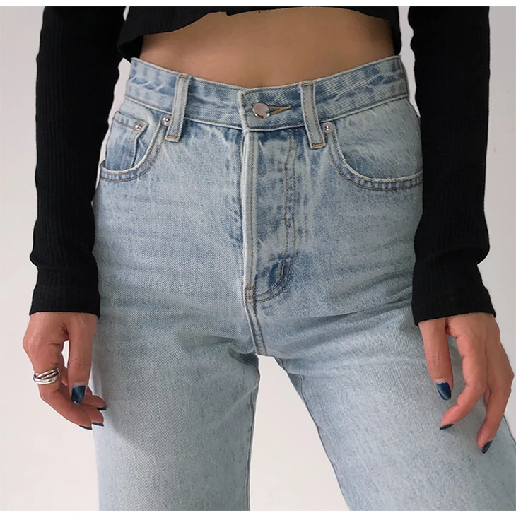 

Women's loose high-waisted jeans, casual, straight version, comfortable, stylish, washed, streetwear, suitable for mother, 2021