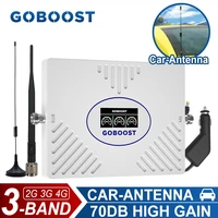 goboost tri band signal booster for car 70db high gain 2g3g4g cellular amplifier lte 850 900 1800 2100mhz network repeater kit