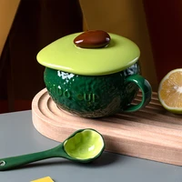 creative ceramic milk mug with lid water cup tea cup breakfast cup avocado shaped mug gift 300ml decorative cup
