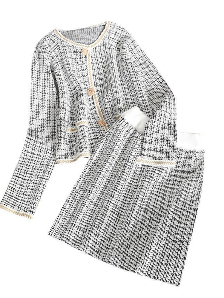 Новые женские весна осень из двух частей винтажные плед костюмы однобортный