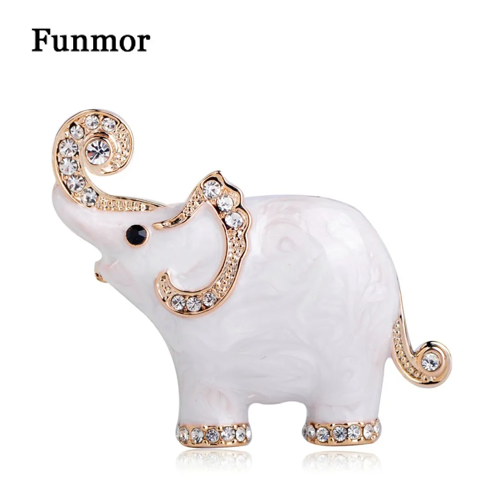 

FUNMOR Enamel Crystal Fat Elephant Brooches Badge Gold Color Women Child Fine Gift Fashion Mix Color Animal Corsage Hijab Pins
