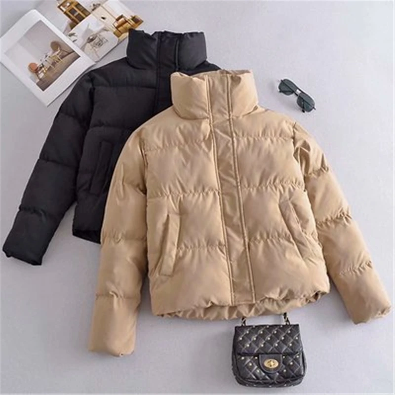 Women Zipper Warm Long Sleeve Cotton Coat  Puffer Jacket Parkas Mujer Coat y2k Outerwear Solid Short Jacket Autumn Winter Female
