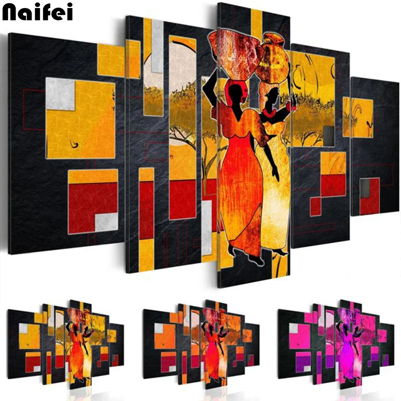 

5pcs DIY Diamond Painting Cross Stitch Kits Full Diamond Embroidery 5D Square Mosaic Home Decor African women