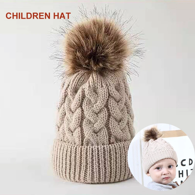 Зимняя теплая вязаная женская шапка головные уборы для родителей и детей детская