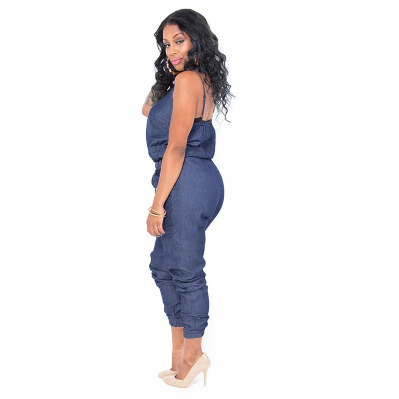 

Denim Overalls Women Casual Cowboy Office Wear Jumpsuits Fashion V-Neck Sexy Long Sleeve Drawstring Waist Jumpsuits Body Mujer