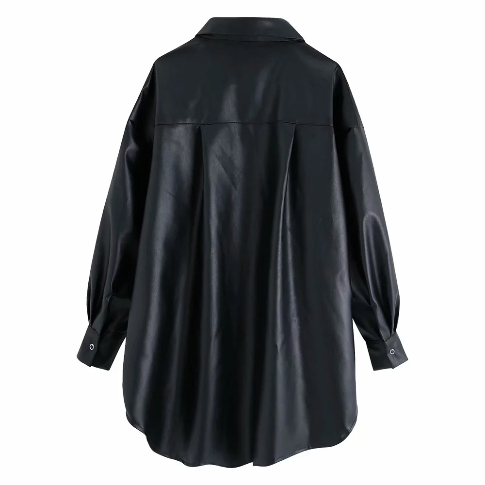 Женская Асимметричная рубашка средней длины свободная из искусственной кожи с