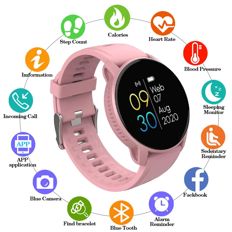 

Часы для женщин и мужчин, спортивный фитнес-браслет с монитором времени и пульсометром, полностью сенсорный экран, водонепроницаемые, Рожде...