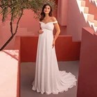 Шифоновое пляжное свадебное платье UZN цвета слоновой кости, с открытыми плечами, V-образным вырезом, с высокой талией, трапециевидного силуэта, платья невесты для беременных