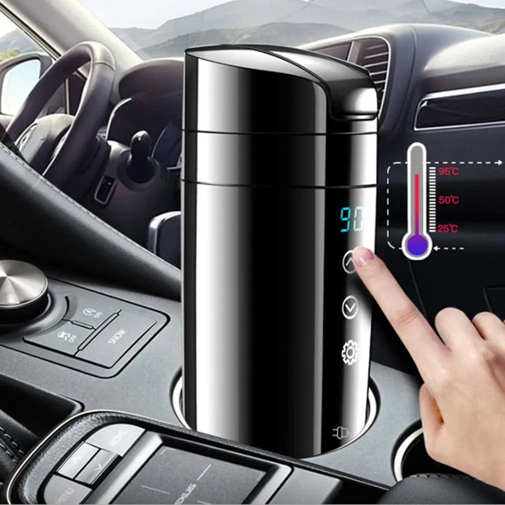 

12V 70W Real-time Temperature Vehicle Heating Cup Waterproof Stainless Steel Car Kettle Water Heater Car Mug Travel Kettle