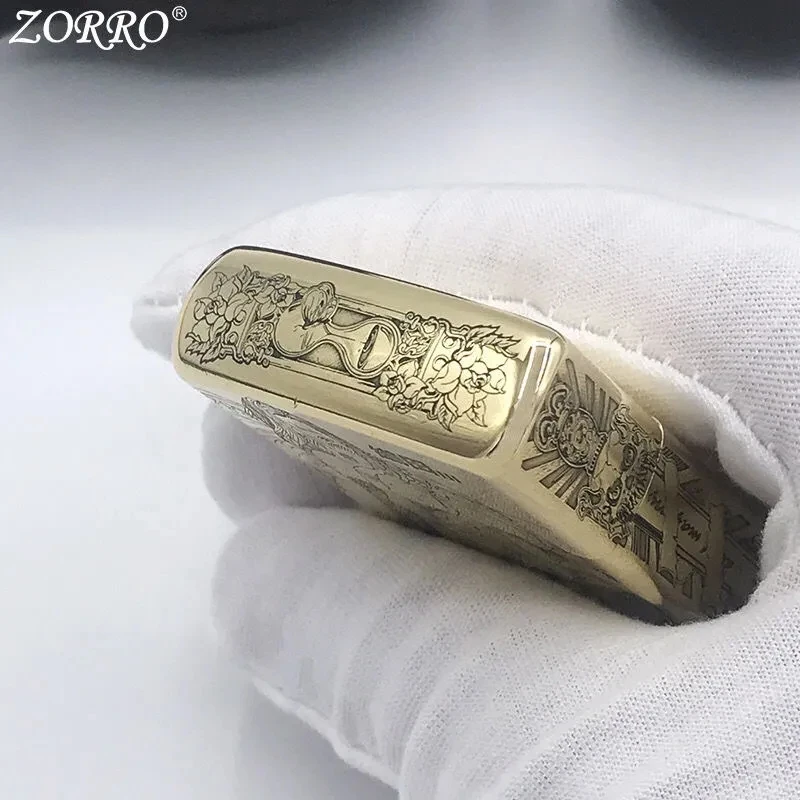 Новинка керосиновая ретро-зажигалка Zorro из чистой меди и латуни с гравировкой