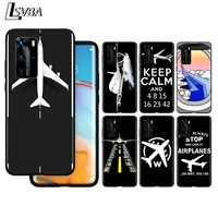 airplane flight travel for huawei p40 p30 p20 p10 pro lite e plus 4g 5g p9 p8 lite p smart z s plus soft black phone case