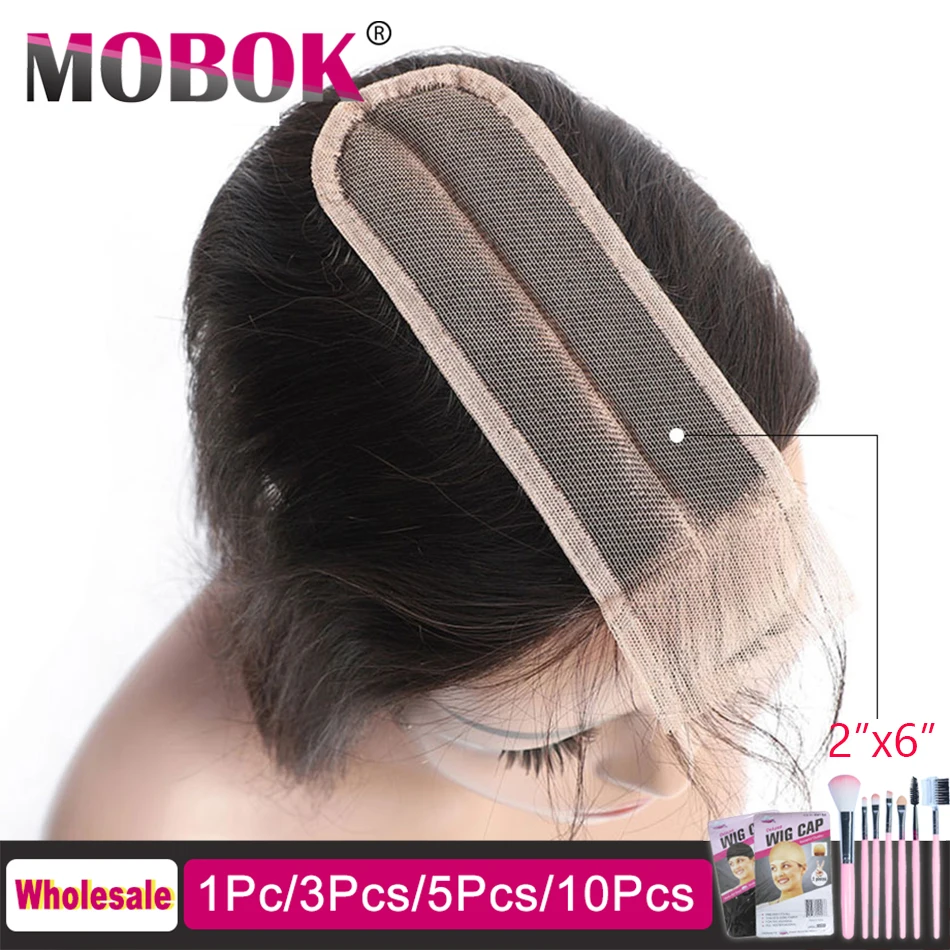 MOBOK 2x6 средняя часть закрытия малазийские прямые волосы естественные расширения remy волосы 8-22 дюймов швейцарская шнуровка с детскими волосами