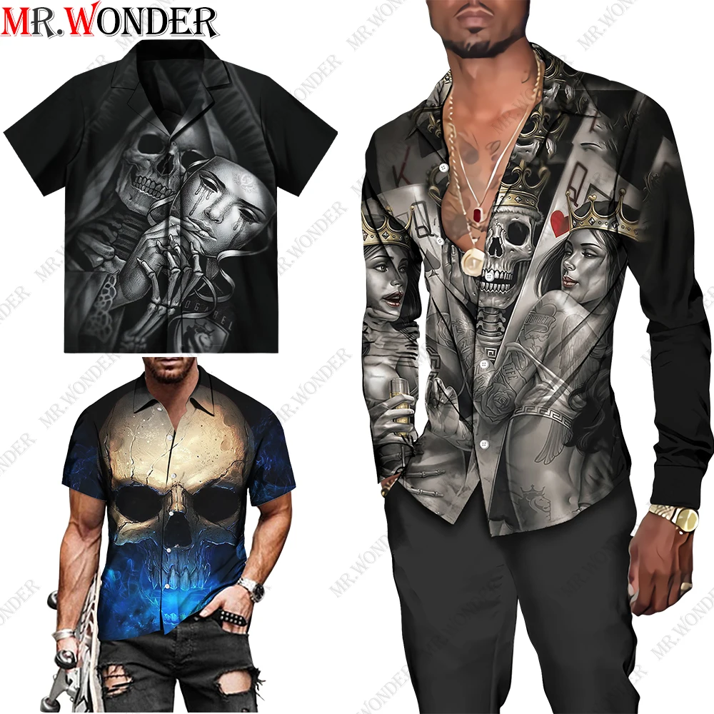 

Mr.Wonder Novelty 3d Beach Men's Evil Skull Shirt Hawaiian Casual Button Down Short Sleeve/Long Sleeve Shirts