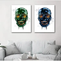 golden skeleton workart posters and prints green and blue abstract skull canvas painting wall art picture for living home decor