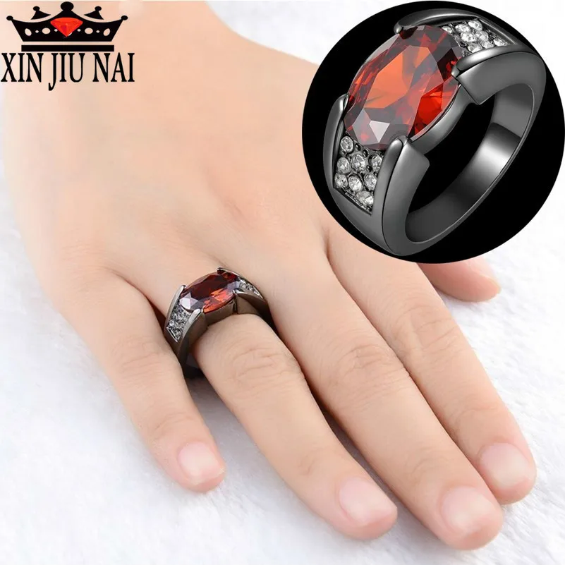 Черное кольцо с красным гранатом инкрустированное для вечеринки свадьбы женщин