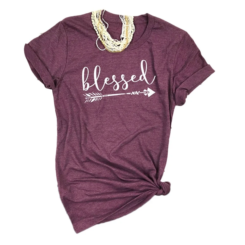 

Tee Festivals Classics hot T-Shirt Women Blessed Arrow Letters Printed Short Sleeve Casual Tops