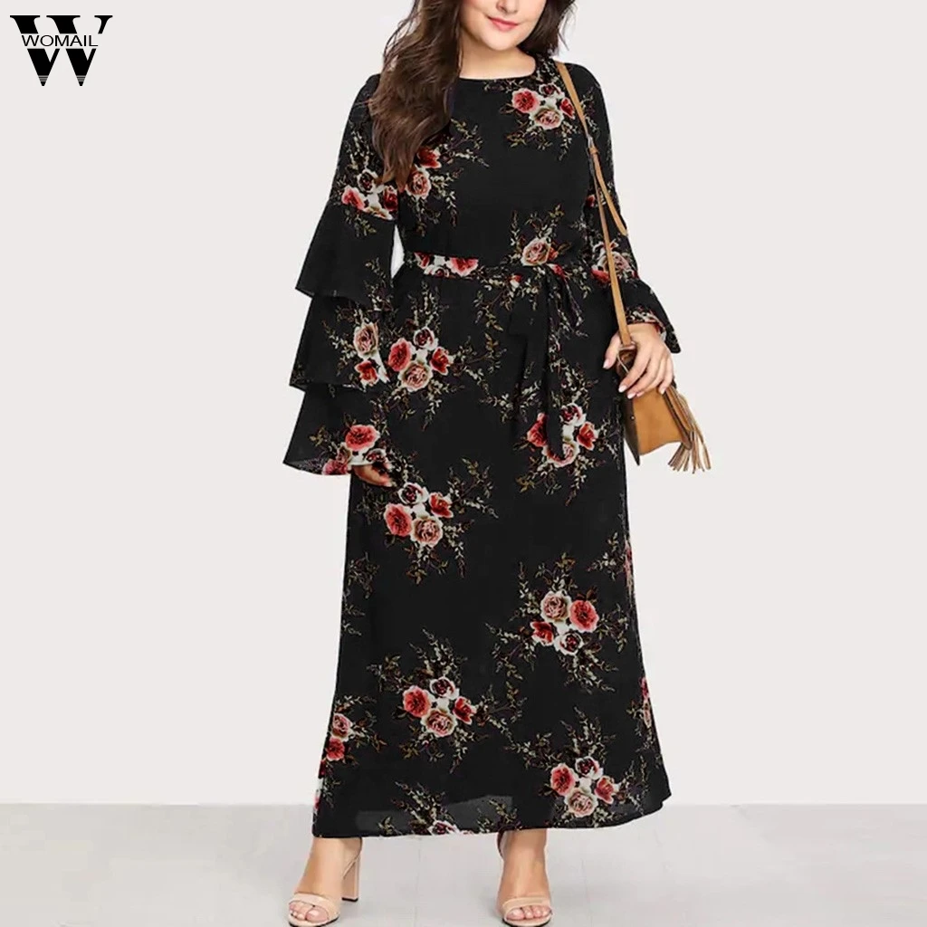 Womail женское осеннее платье 2019 повседневное длинное с длинным рукавом цветочный