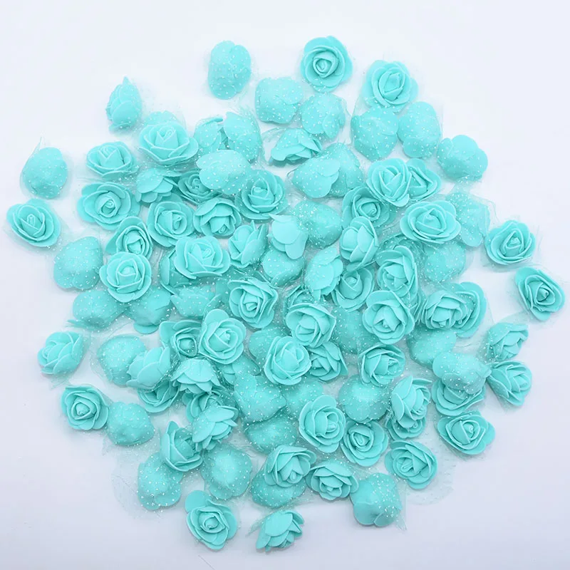 teal 50 шт./лот 3,5 см мини ПЭ пены розы искусственные головки цветов для DIY венки Аксессуары свадебные украшения вечерние ручной работы - Цвет: teal