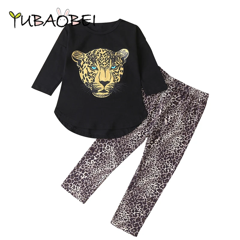 

Spring Summer Girls Clothes T-Shirt+Pants Leopard Pattern Kids Clothes Girl Suit for Children Clothing Sets