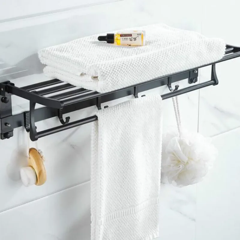 

Punch-free Hot Seamless Dual-use Space Aluminum Bathroom Towel Rack Toilet Rack Wall Hanging Movable Folding Towel Rack G8033