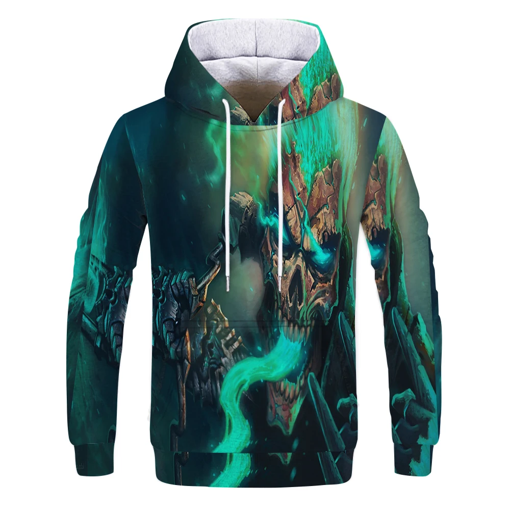

Cool skull head creative autumn and winter sweater fashion cartoon hoodie personality O-neck street clothing 3D printing
