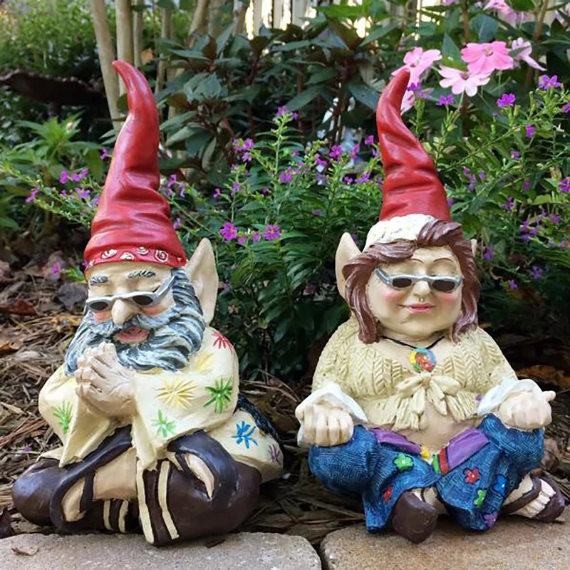 

Garden Zen Gnome Couple Statue Hand Painted Yoga Meditation Gnome Home Ornament Cute Miniature Dwarf Figurine