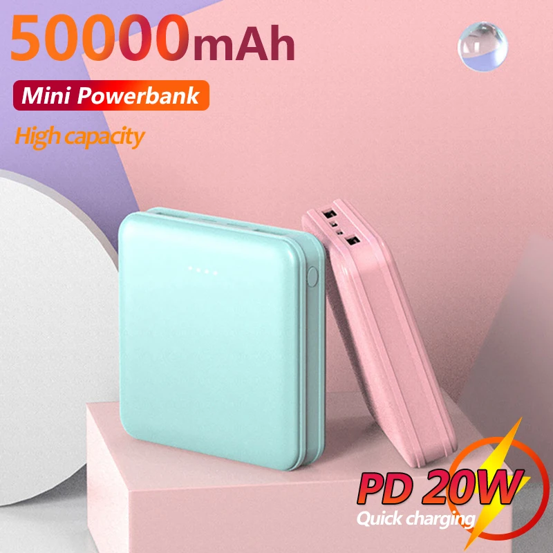 

Mini Power Bank 50000mAh Portable External Battery Dual USB Charger One-way Fast Charging 50000mAh Power Bank for IPhone Samsung