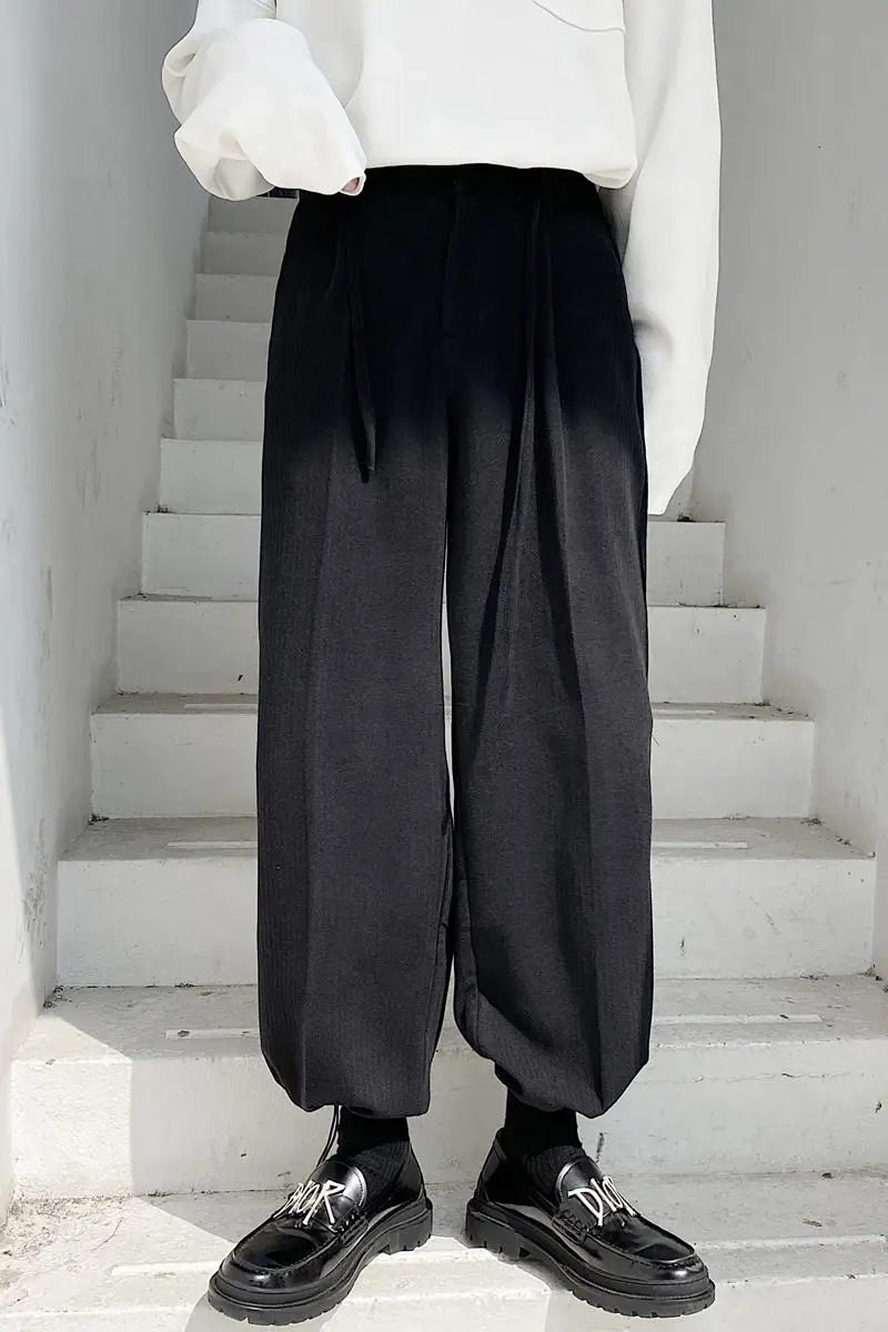 

IEFB spring 2021 dark Stripe Drawstring tie leg casual pants men's thick sports loose trousers mens fashion 9Y4445