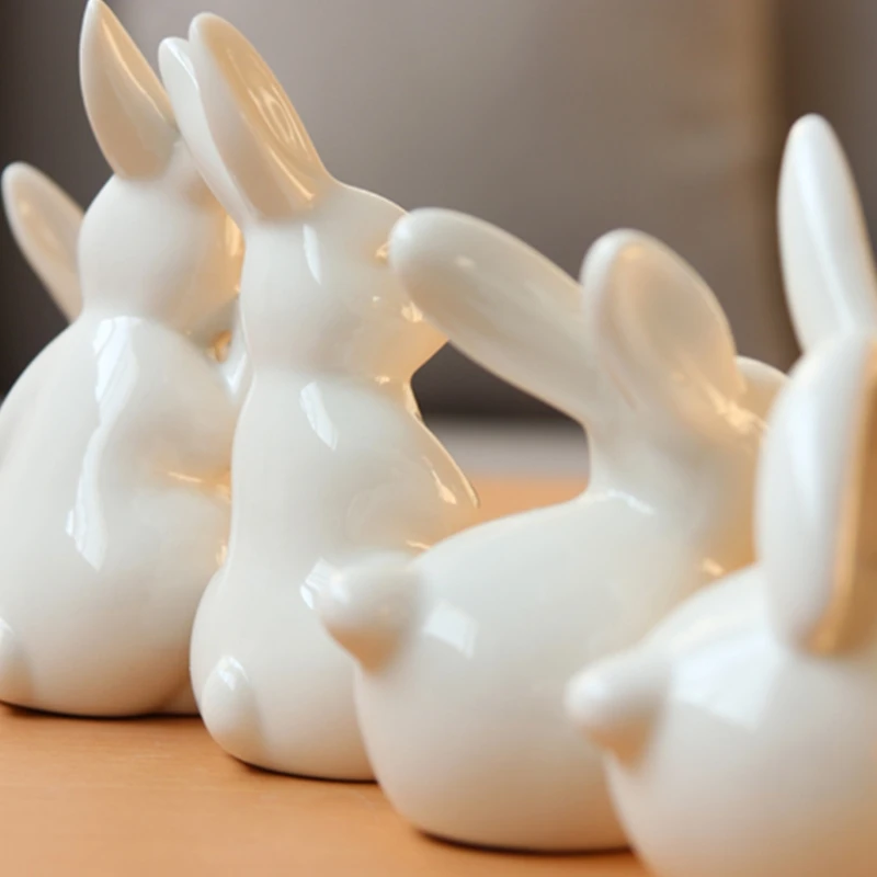 

M5TF чисто белые пасхальные животные миниатюрные кролик керамические фигурки украшение дома китайский подарок, современная статуя украшени...