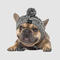 dog hat fluffy hair ball pet hat hand knitted woolen hat french bulldog hat autumn and winter warm pet head cover jacquard hat
