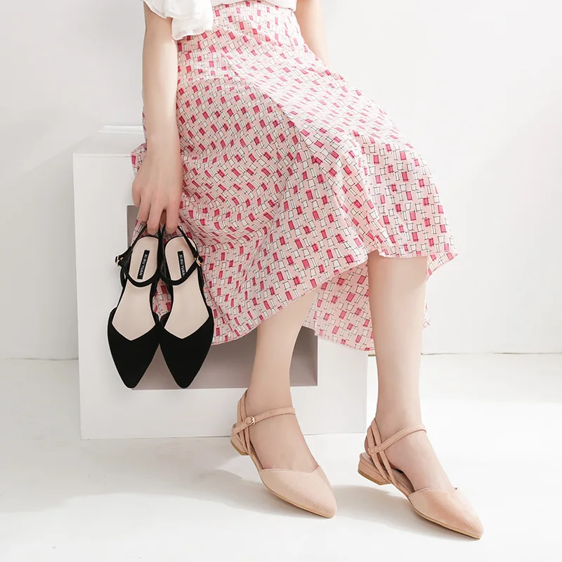 Сандалии женские с закрытым носком босоножки пряжкой и ремешком узкие ремешки