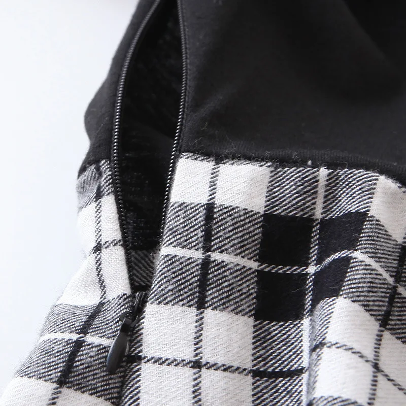 Женское винтажное клетчатое платье миди с высокой талией рукавом 3/4 и круглым