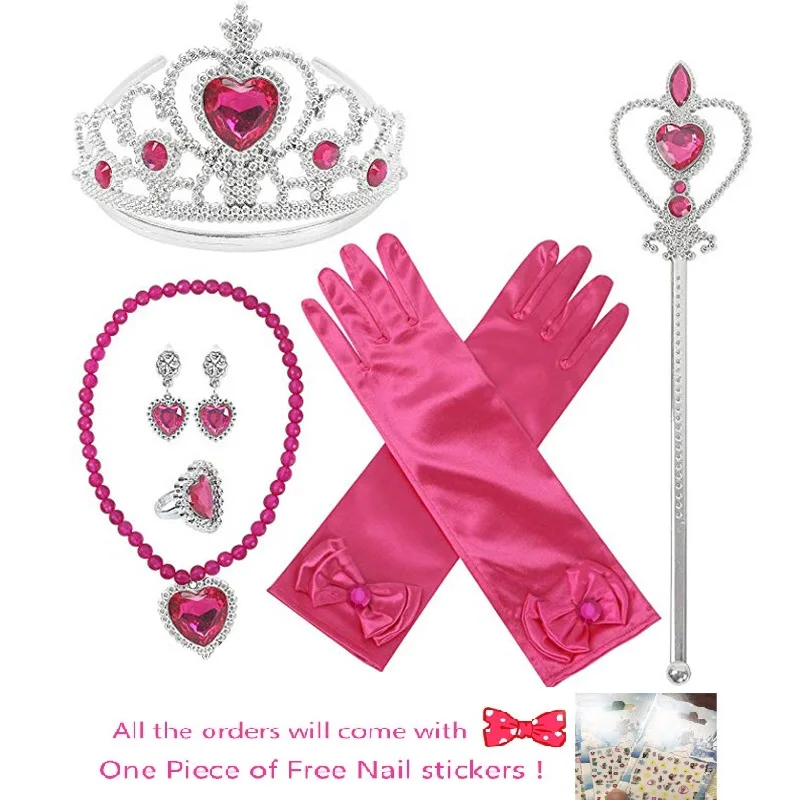 

7pcs/lot Girls Accessories Princess Elza Dress Up Girls Fashion Toys Crown Necklace Ring Earring Wand Gloves Kids Jewelry Set