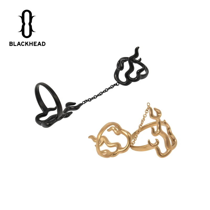 

Blackhead Designer Fashion Brand Original Cool Three-Dimensional Flame Chain Ring Set Couple Ring Fashion